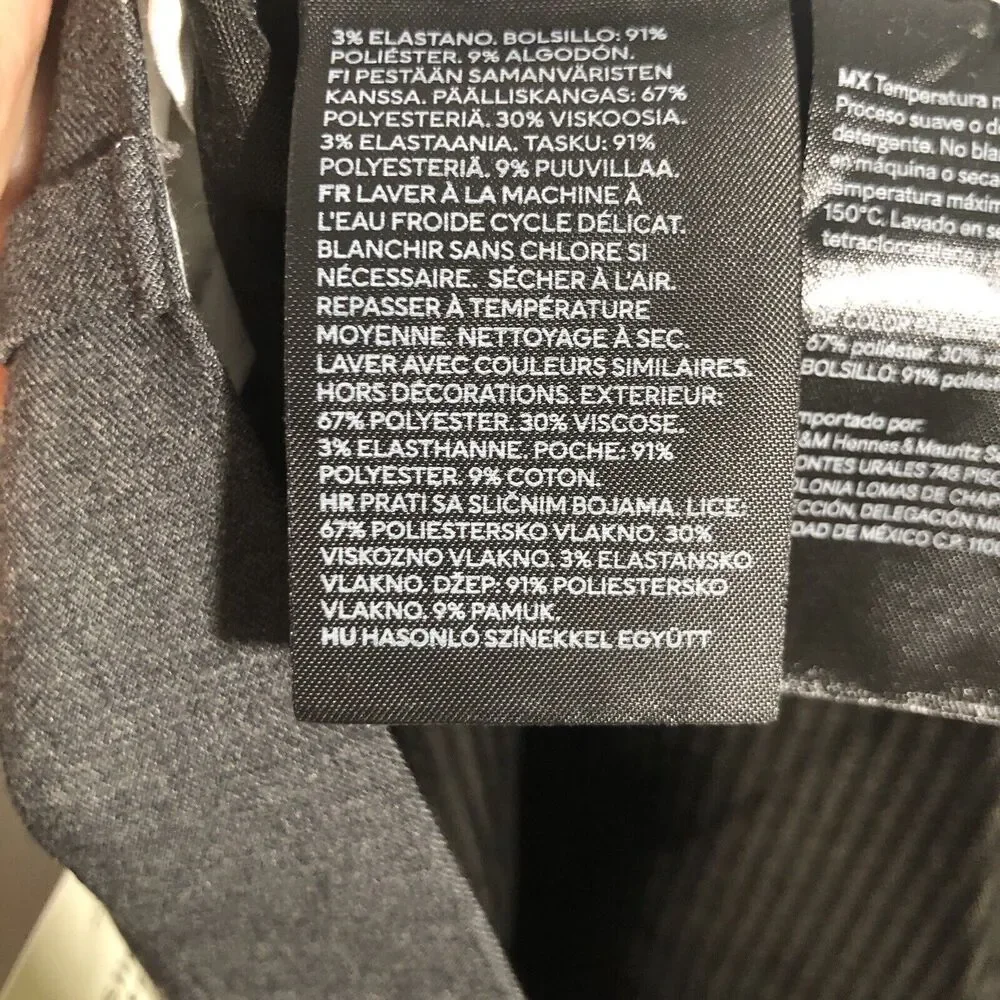 H&M Dress Pants Mens 44 R Gray Slim Fit Stretch Pockets Flat Front New